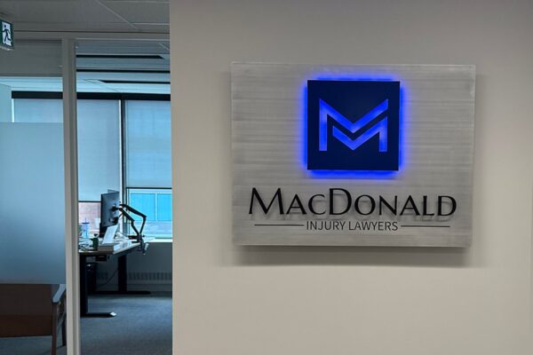 MacDonald Injury Lawyers custom office lobby sign
