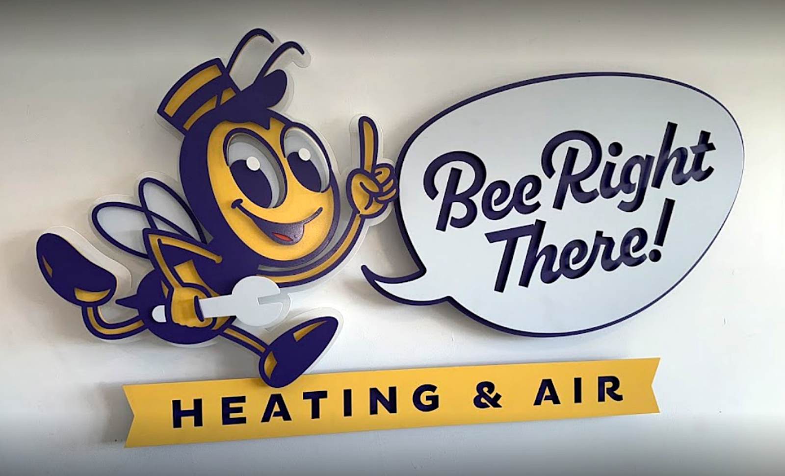 bee right there heating and cooling custom metal office sign powder coating