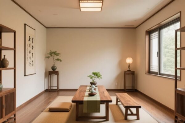 japanese-style restaurant with a zen and natural wood theme