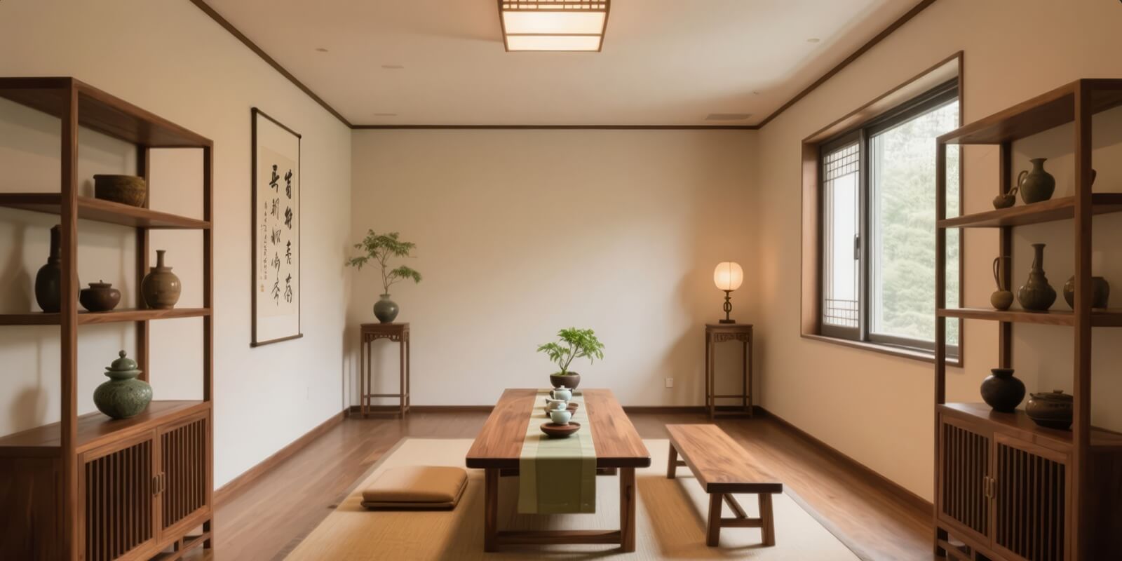 japanese-style restaurant with a zen and natural wood theme