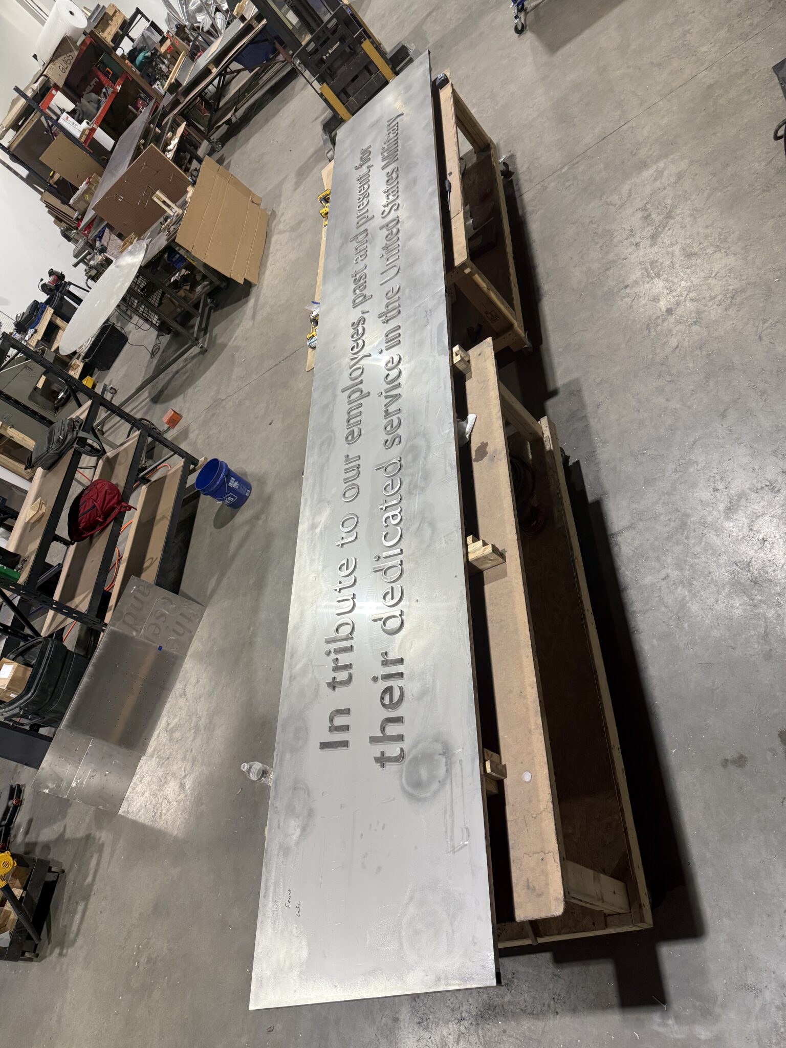 Top panel with raised lettering in the shop