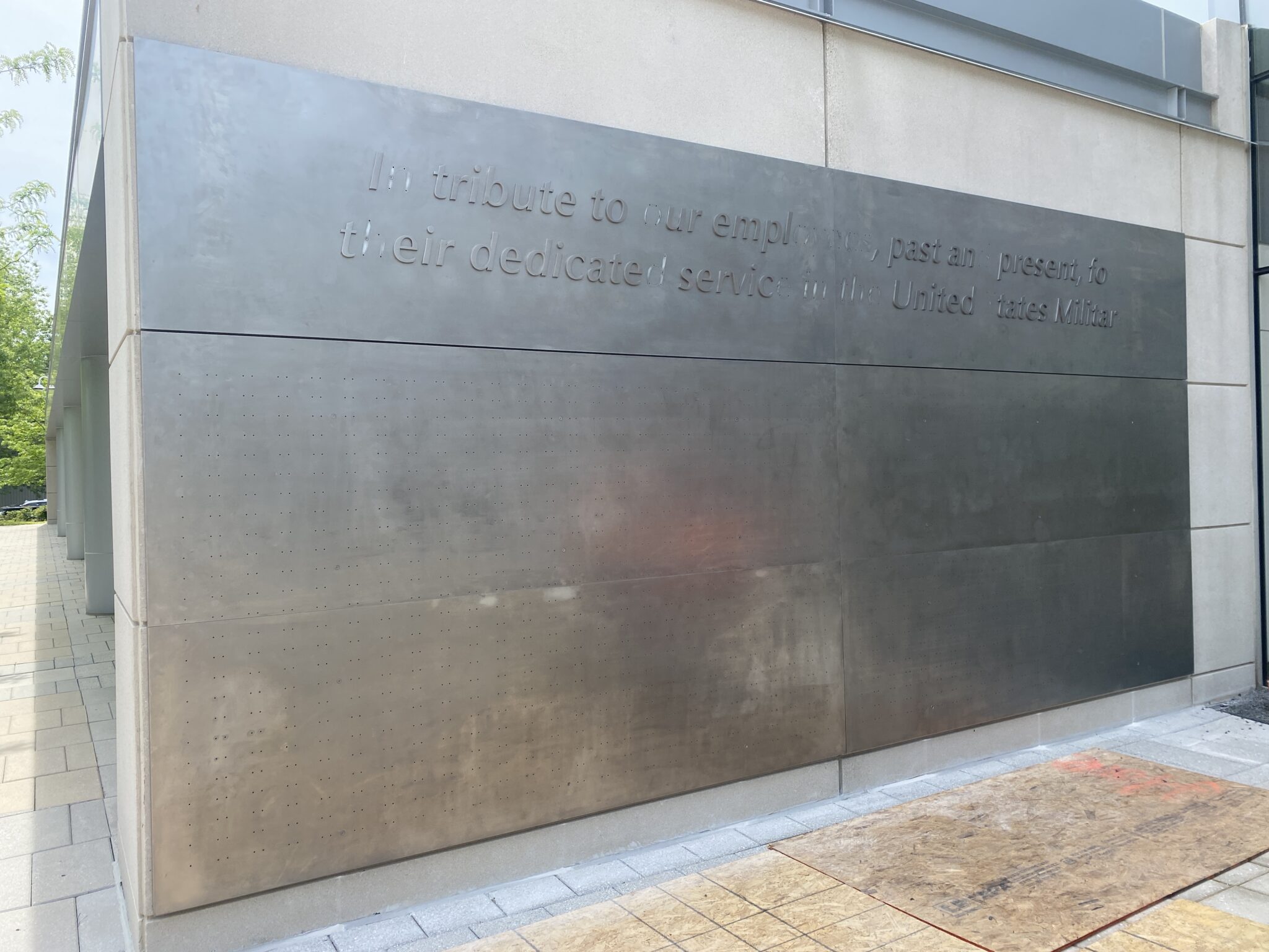 Full view of the completed Boeing Veterans Memorial Wall