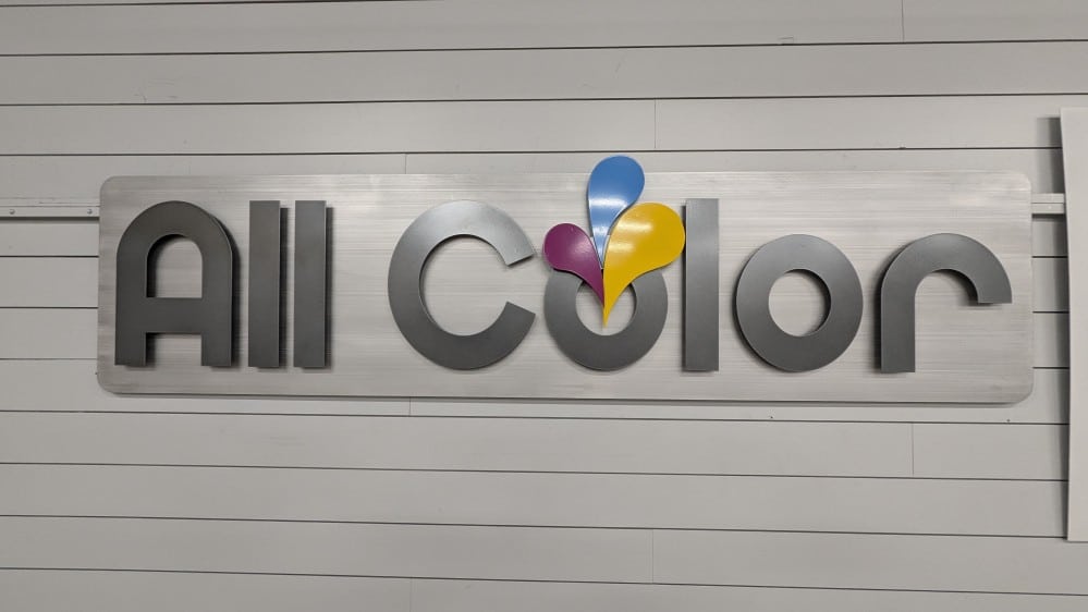 Brushed stainless steel dimensional metal letters for All Color Printers business sign
