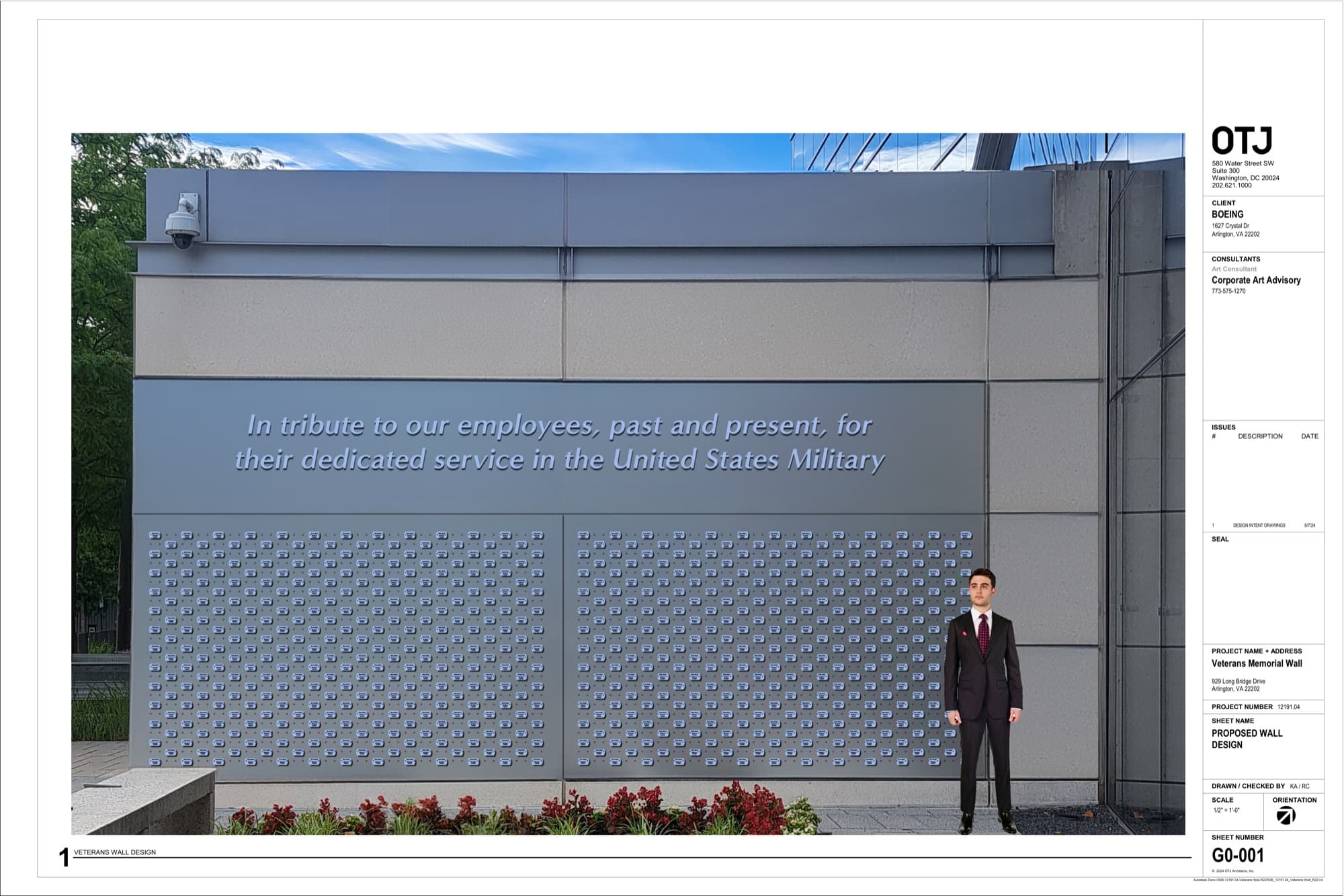 OTJ Architects design rendering for the Boeing Veterans Memorial Wall